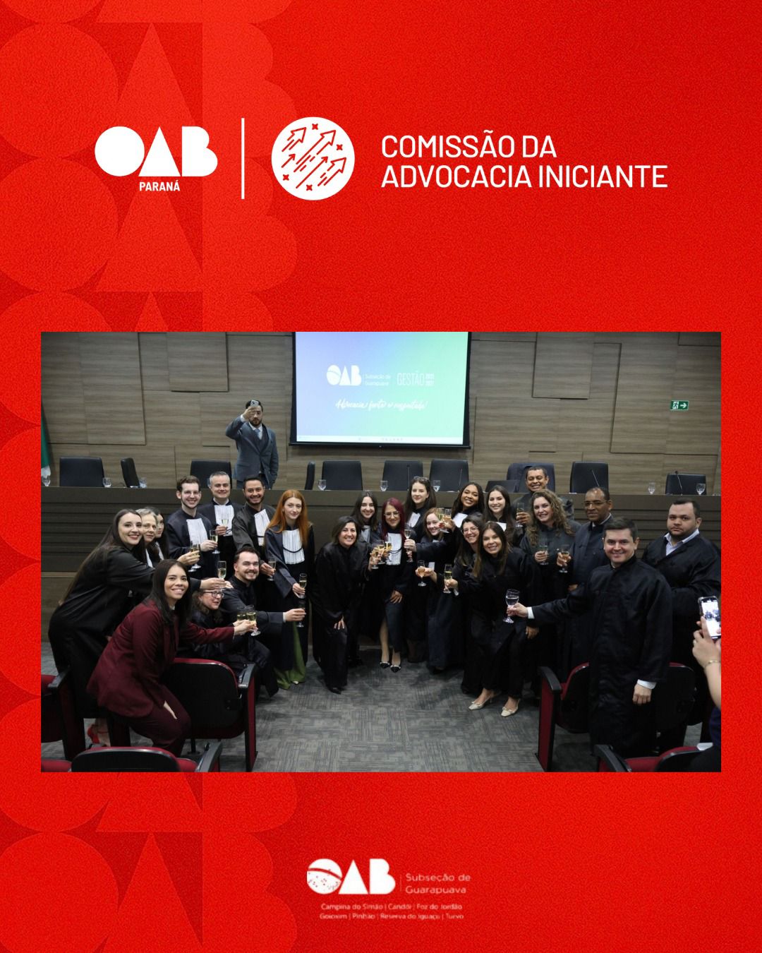 A OAB Subseção Guarapuava realiza em 22/09/25 a cerimônia de juramento e entrega de credenciais aos novos advogados(das)
