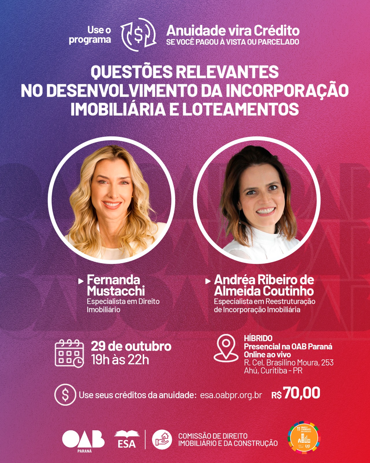 OAB Guarapuava promove evento: “Questões Relevantes no Desenvolvimento da Incorporação Imobiliária e Loteamentos”