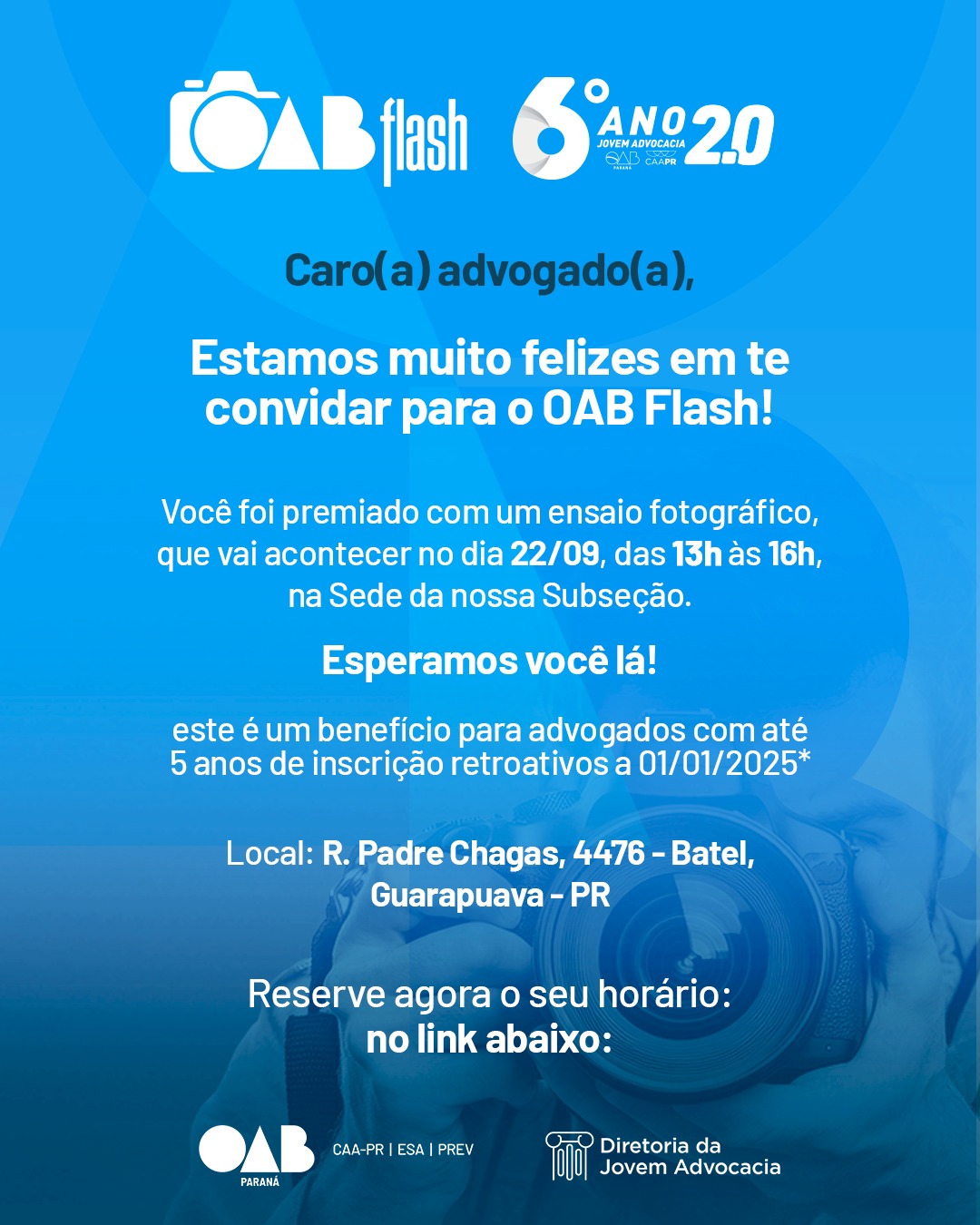 OAB Guarapuava promove o OAB flash: agende o seu ensaio fotográfico gratuito