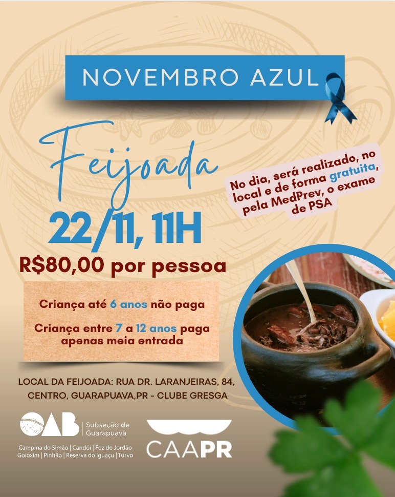 OAB PR em parceria com a Caixa de Assistência dos Advogados promove a feijoada em apoio ao novembro azul