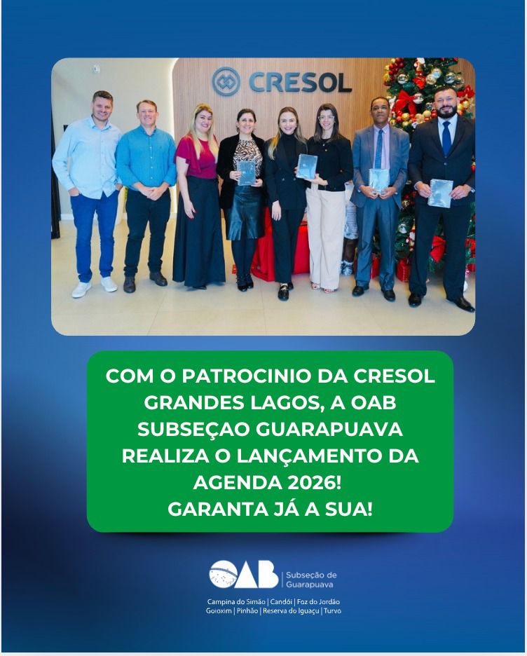 Já estão disponíveis, na Sede da OAB Subseção Guarapuava as agendas 2026!