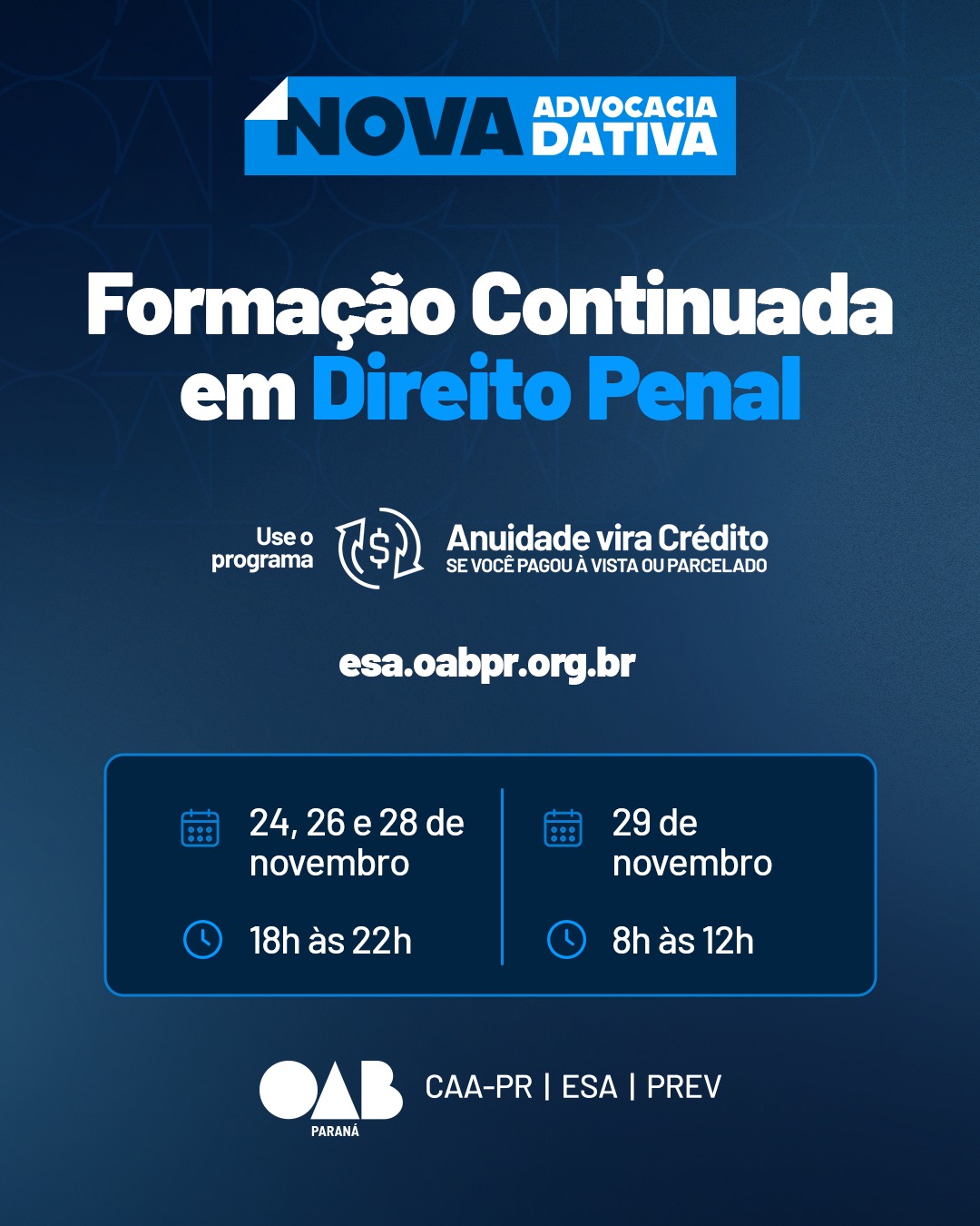 Matrículas abertas! FORMAÇÃO CONTINUADA EM DIREITO PENAL